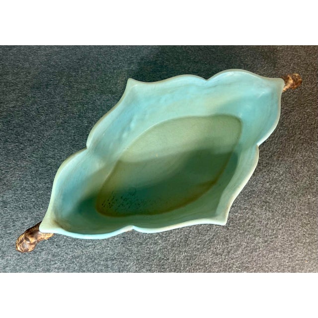 1940s Roseville Apple Blossom Blue Oval Handled Bowl For Sale In Orlando - Image 6 of 10