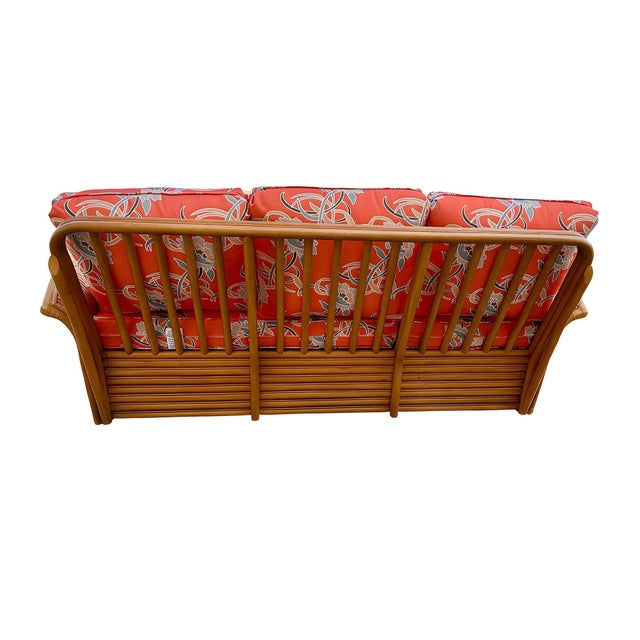 Restored 1930s "Golden Girls" Rattan "Fan Arm" Three-Seat One Piece Sofa For Sale In Los Angeles - Image 6 of 8
