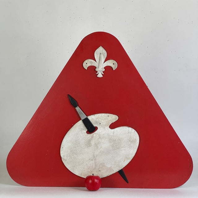 A unique vintage French trade sign; most likely originally used for an art school, studio, or a supply shop. It has a hole...