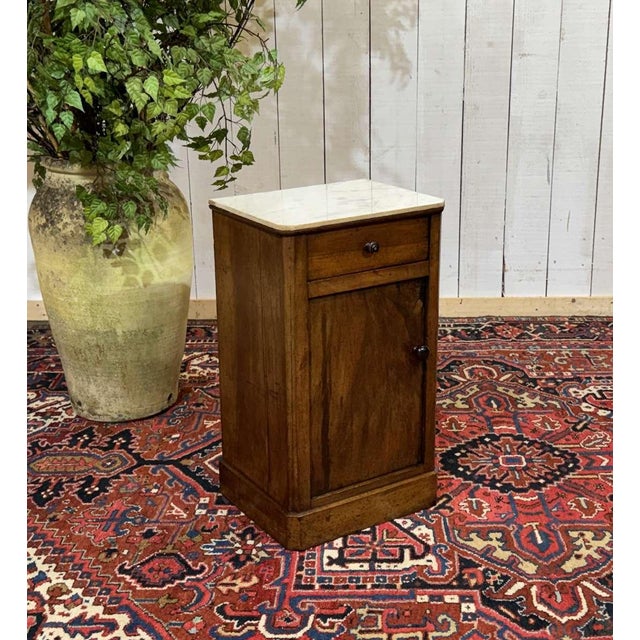 19th Century Walnut Bedside Table with White Marble Top For Sale - Image 3 of 12