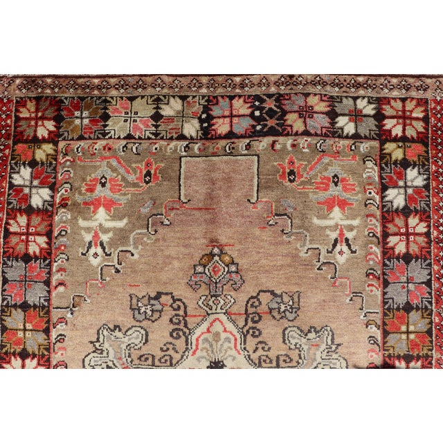 Vintage Turkish Oushak Floral Medallion Design in Camel, Black, Red, Gray & Tan For Sale - Image 9 of 14
