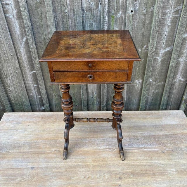 Antique Gründerzeit Sewing Table in Walnut For Sale - Image 4 of 15