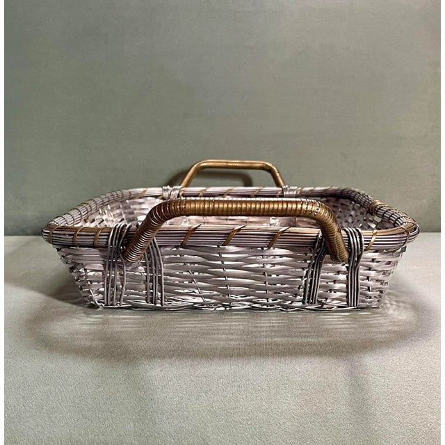 Mid 20th Century Vintage Silver Mesh Woven Basket For Sale - Image 4 of 7
