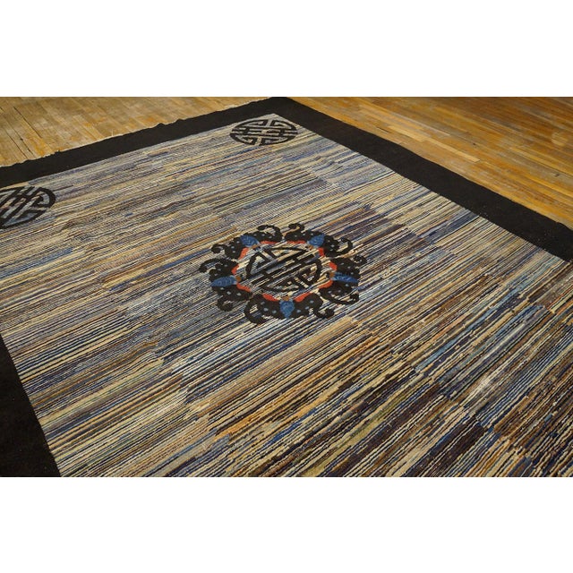 1900s Multi Antique Medallion Modern Shou Symbols Chinese Peking Carpet Rug For Sale - Image 12 of 12