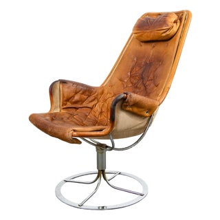 Mid Century Danish Modern Lounge Chair Attributed Dux Bruno Mathsson Jetson Brown Leather For Sale