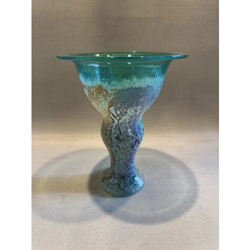 Blue Vintage Signed Kosta Boda Blue Glass Pedestal Vase For Sale - Image 8 of 12