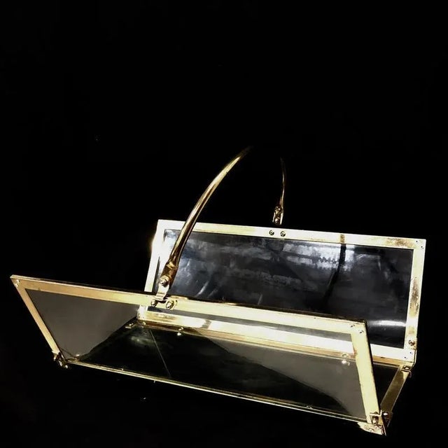 Metal Vintage Brass & Glass Magazine Rack Holder For Sale - Image 7 of 11