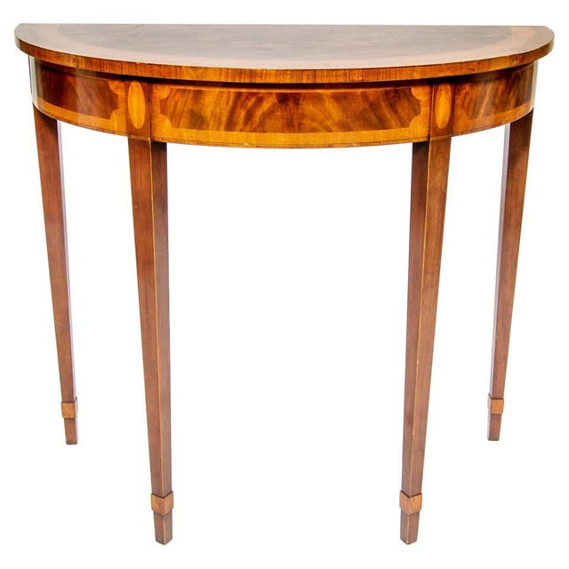 Mid 20th Century RBC Neoclassical Directoire Mahogany Inlay Demilune Table For Sale - Image 12 of 12
