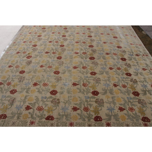 2010s Rug & Kilim’s Transitional European Style Rug in Gold and Green All Over Floral Pattern For Sale - Image 5 of 7
