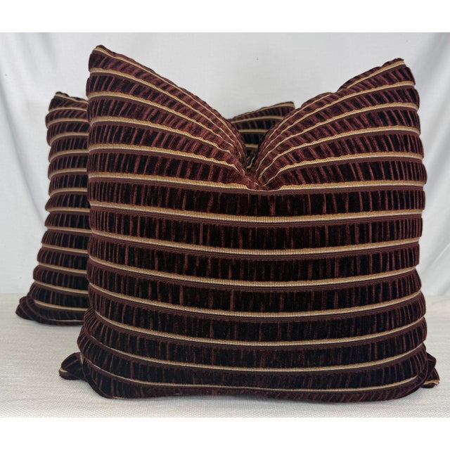 Osborne & Little Osborne & Little "Celesta Stripe" in Plum 22" Pillows-a Pair For Sale - Image 4 of 4