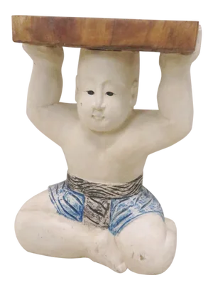 Asian Figure Wood Carved Garden Seat