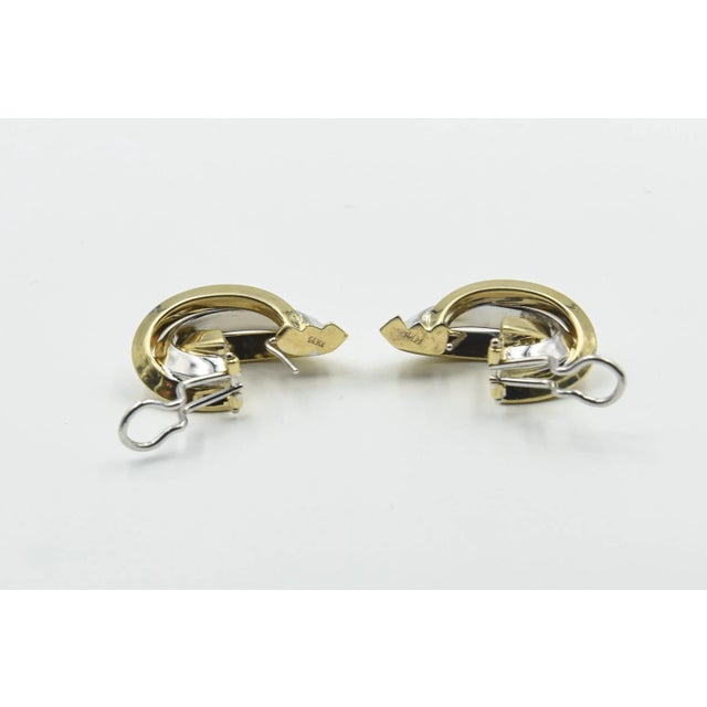 Metal 1980s Entwined White and Yellow Gold Elongated Hoop Earrings - 2 Pieces For Sale - Image 7 of 9
