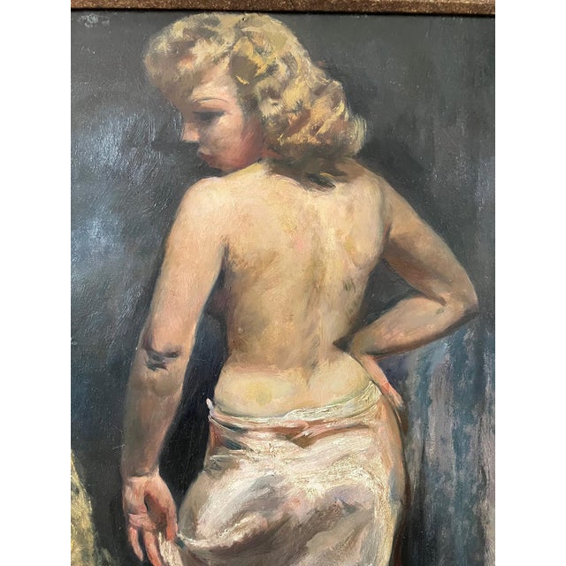 Large Howard Clapp Signed Female Semi-Nude Portrait Oil Painting "Pink Slip" 1945 For Sale - Image 4 of 9