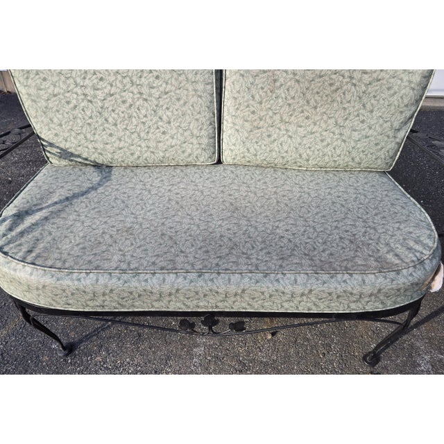 Vintage Wrought Iron Patio Seating Loveseat and Chair For Sale - Image 9 of 12