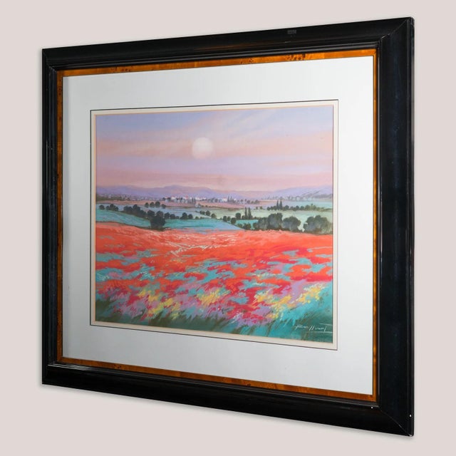 Sunset Over Poppy Fields Landscape, 1950s, Pastel For Sale - Image 3 of 7
