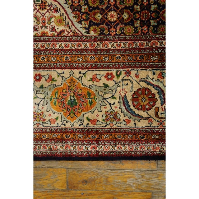 Textile 1940s Blue Navy Floral Diamond Medallion Antique Tabriz Knotted Wool Carpet Rug For Sale - Image 7 of 7