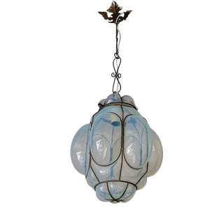 Venetian Lantern Pendant in Blown and Caged Murano Glass, 1950s For Sale