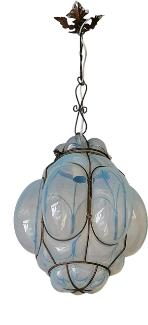 Venetian Lantern Pendant in Blown and Caged Murano Glass, 1950s