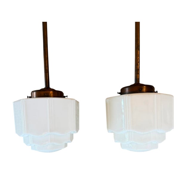 Art Deco Vintage Art Deco Hanging Pendant Lights, a Pair For Sale - Image 3 of 4