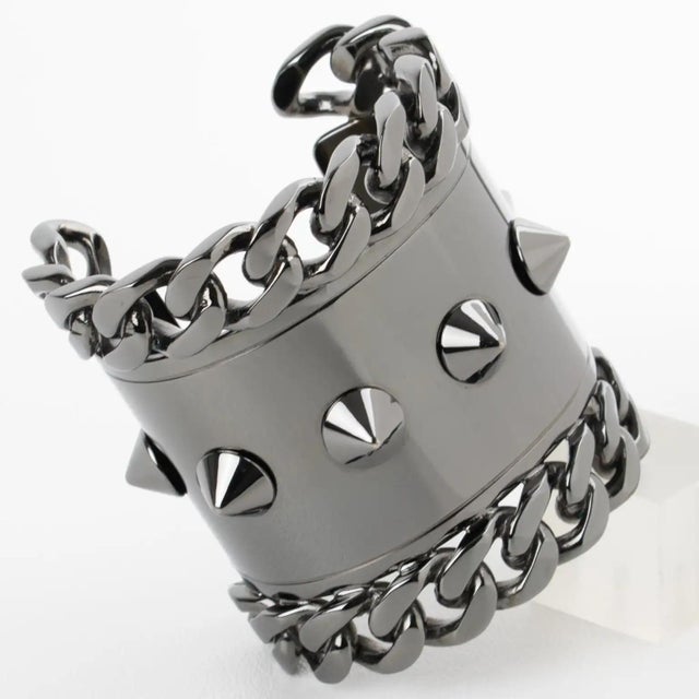 Givenchy Paris High-Gloss Gunmetal Chains and Studs Cuff Bracelet For Sale - Image 16 of 16