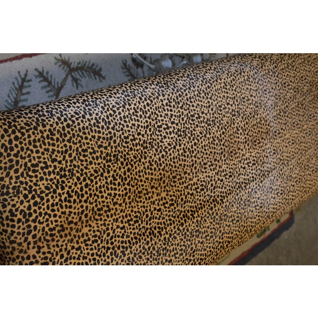 Champagne Cheetah Print Cowhide Covered Bench Ottoman W/ Nail Head Trim & Baluster Wood Base For Sale - Image 8 of 18