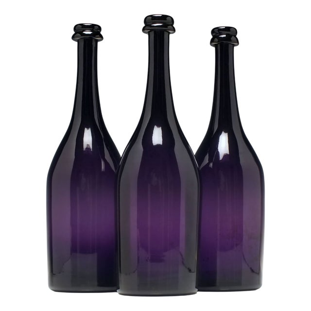 Victorian Amethyst Glass Serving Bottles, 1830s, Set of 3 For Sale