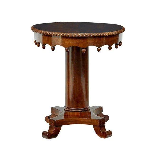 19th century flame mahogany oval side table circa 1880. Good quality Scandinavian oval occasional table veneered in a...