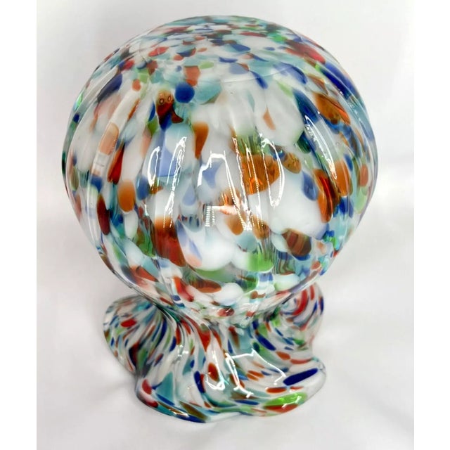 Glass Vintage Millefiori Speckled Ruffled Top Art Glass 7.5" Vase For Sale - Image 7 of 9