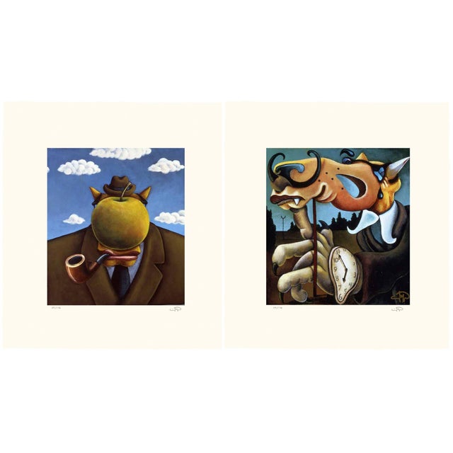 "Art History Suite II Coyote Portraits of Magritte and Dali" Suite of 2 Serigraphs on Canvas by Markus Pierson Unframed...