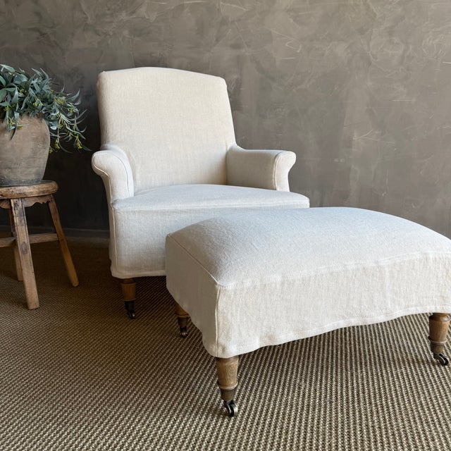 Not Yet Made - Made To Order Alma Slip Covered Ottoman ~ Greige For Sale - Image 5 of 8