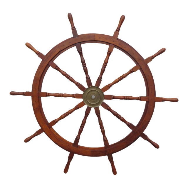 Large Nautical Handcrafted Wooden Ship Wheel Maritime Wall Decor For Sale