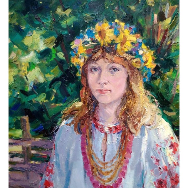 2010s Oil Painting Girl in the Garden Alexander Nikolaevich Cherednichenko For Sale - Image 5 of 6