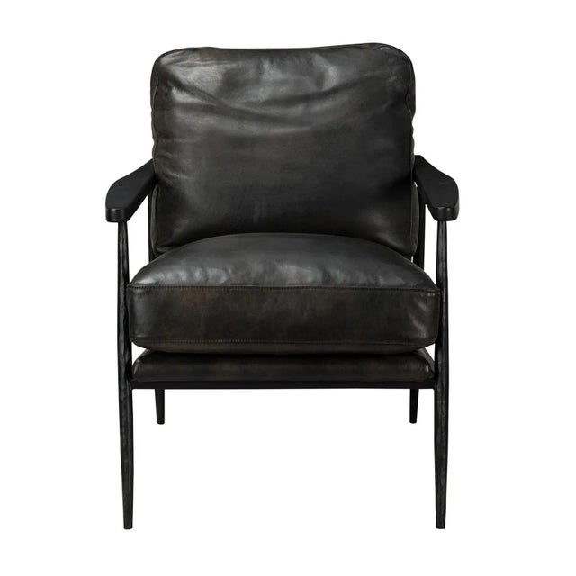 Industrial Modern Charcoal Black Leather Club Chair For Sale - Image 9 of 10