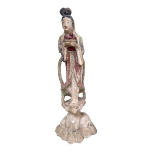 Antique Chinese 16.5” Tall Kuan Yin Wood Statue