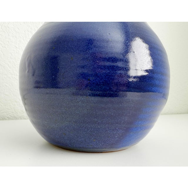 Mid-Century Modern Late 20th Century Cobalt Blue Modernist Ceramic Lidded Pot, Artist Signed For Sale - Image 3 of 9