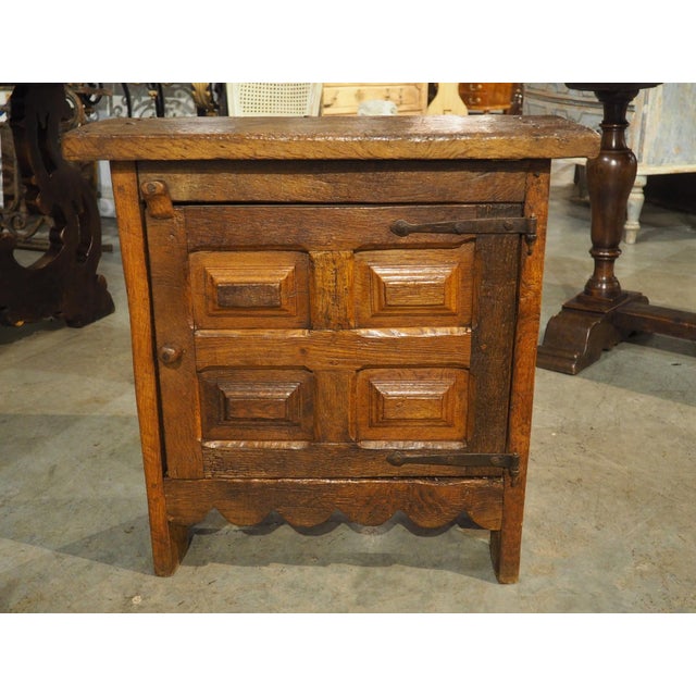 Rustic A Diminutive and Rustic 18th Century Oak Paneled Spanish Cabinet For Sale - Image 3 of 15