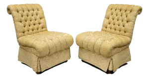 Early 20th Century Hollywood Regency French Style Rolled Back Tufted Slipper Lounge Chairs - Pair