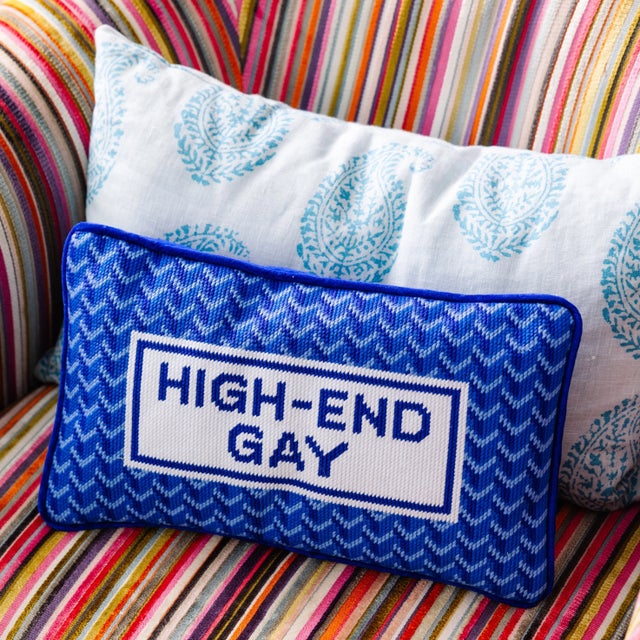 Kenneth Ludwig Chicago High End Gay Needlepoint Pillow For Sale - Image 4 of 5