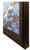 This oil on wood panel captures a serene mountainous landscape bathed in the warm glow of afternoon sunlight. Snow...
