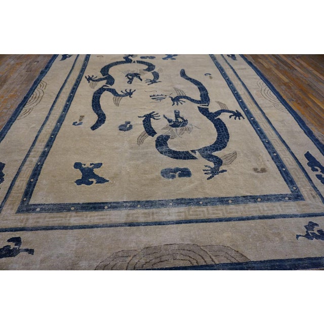 Beige 1880s Tan Beige Dragon Antique Chinese Ningxia Rug 9'x 11' 6" Handknotted Wool Carpet For Sale - Image 8 of 8
