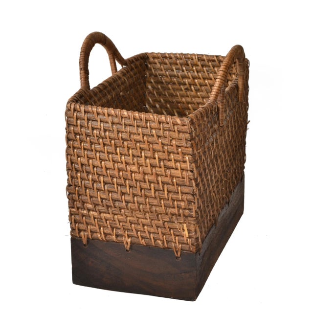 1970s 1970s Handmade Wood Reed Split Oak Firewood Basket Holder Woven Handles For Sale - Image 5 of 12