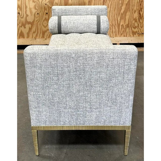 Contemporary Gray Calvin Upholstered Satin Brass Bench From the Madeline Stuart Collection For Sale - Image 3 of 7