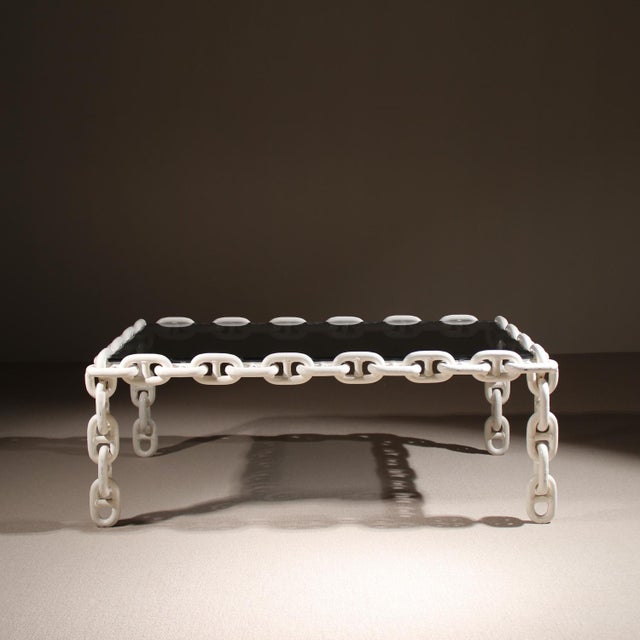 Brutalist Chain Link Coffee Table with Smoked Glass, France, 1970s For Sale - Image 14 of 14
