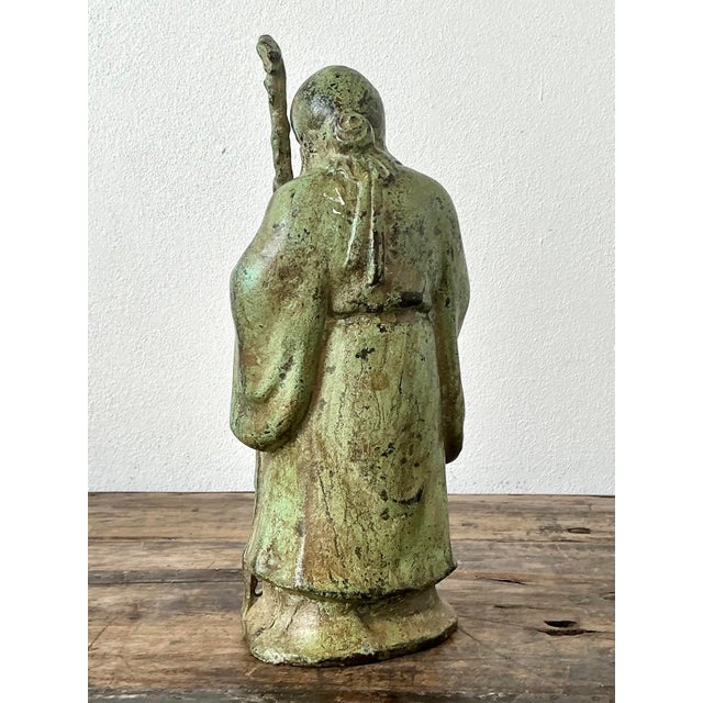 Hollywood Regency Vintage Asian Patinated Bronze Character For Sale - Image 3 of 12
