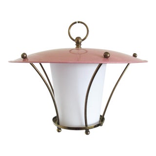1950s Mid Century French Pink Pendant Light For Sale