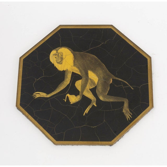 Two Monkey Decoupage Reverse Painted Octagonal Glass Plates. 11.25" L x 11.25" W. Provenance: From a Central Park South...