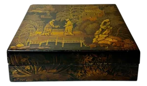 Early Regency English Chinese Black Lacquer Chinoiserie Box