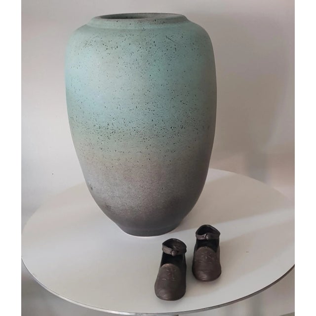 Mid-Century Modern XXL Turquoise-Grey Coloured Floor Vase by Bontjes van Beek, 1940s For Sale - Image 3 of 6