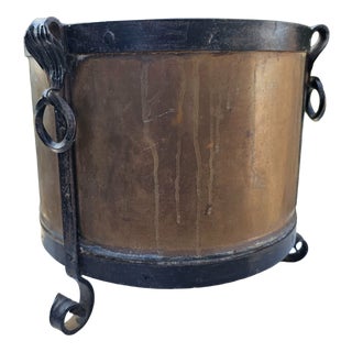 Art Deco Brass Fireplace Log Container, 1940s For Sale