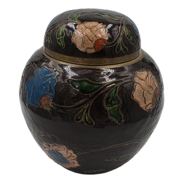 Late 20th Century Enamel Floral Cloisonné Ginger Jar With Lid For Sale